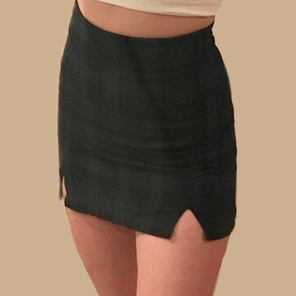 Brandy Melville Green Plaid skirt with small slit